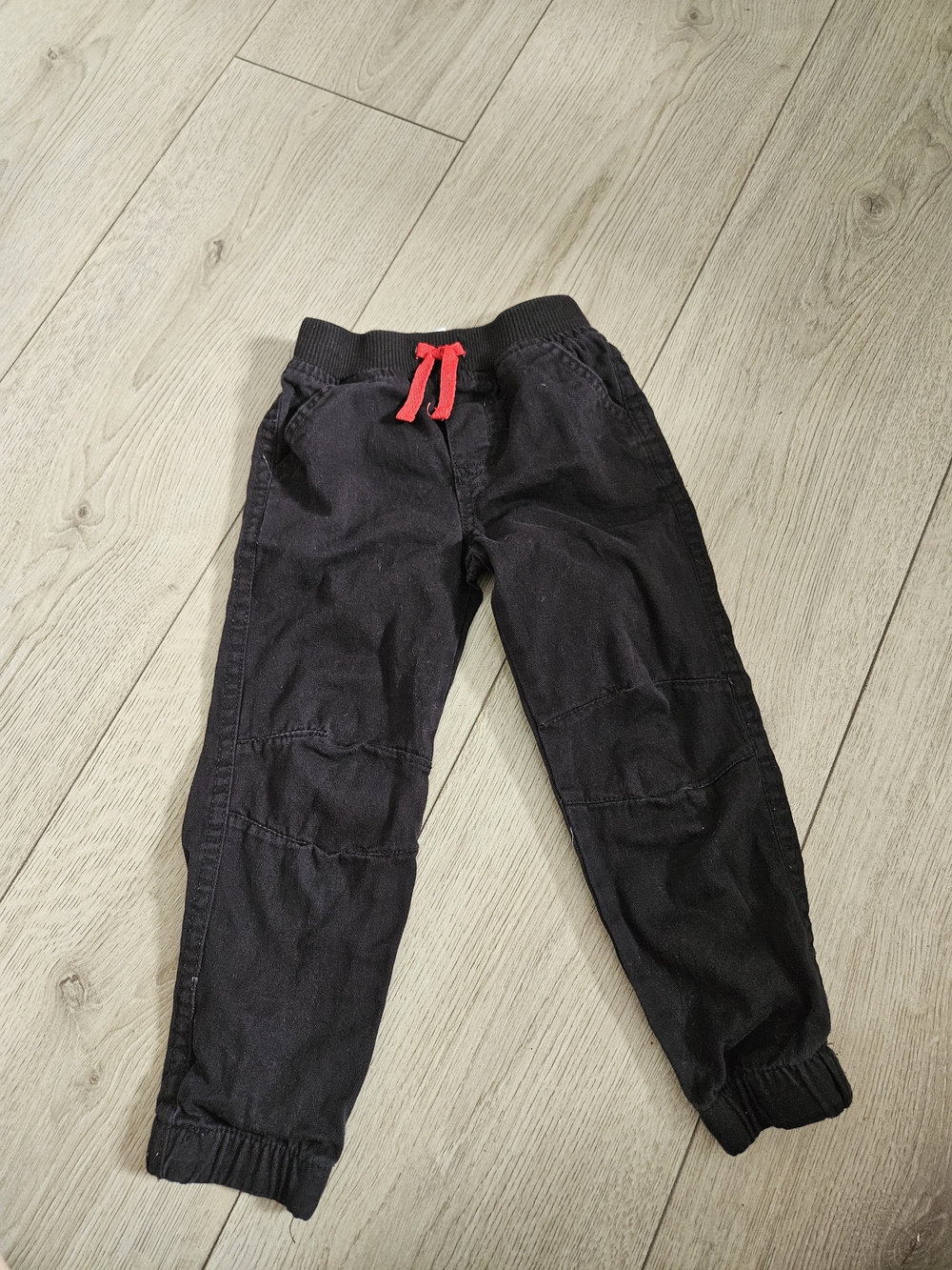 Boys 3T Black Cotton Jogger Pants Elastic Waist Red Drawstring